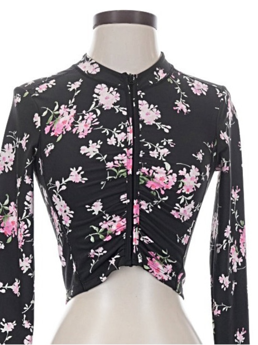 LoveShackFancy Black Crop Top with Pink Floral Print size small